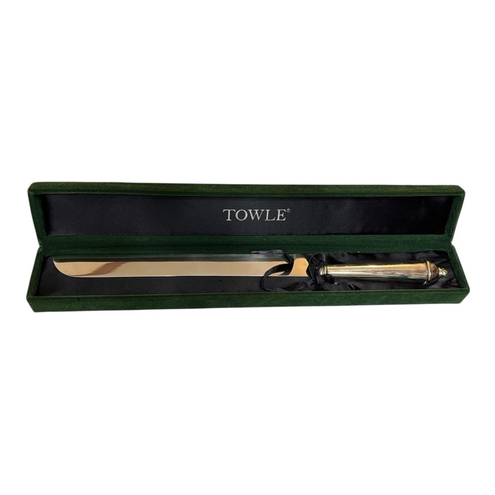 Towle Copenhagen Silver Plated Cake Knife with Elegant Green Velvet Box